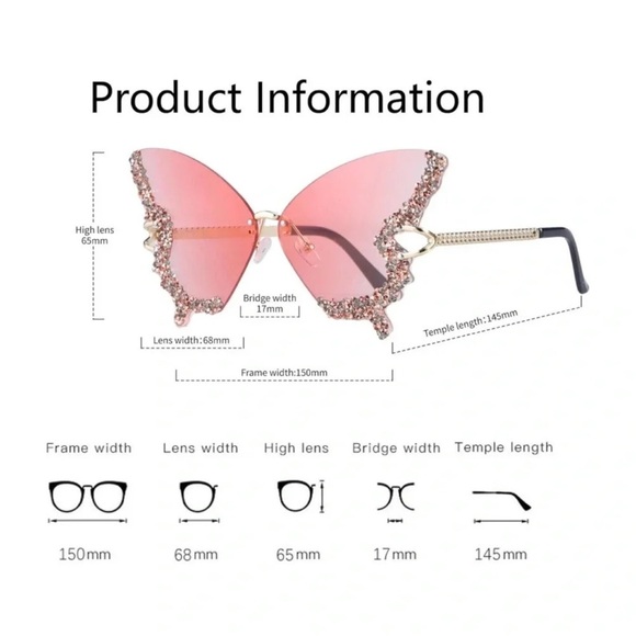 Pink Butterfly Crystal Sunglasses - Picture 4 of 7